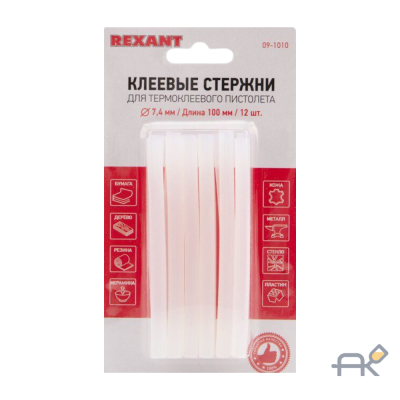 Клеевые стержни d7 мм. L100 мм. прозрачные (упак. 12 шт.) (блистер) REXANT 09-1010
